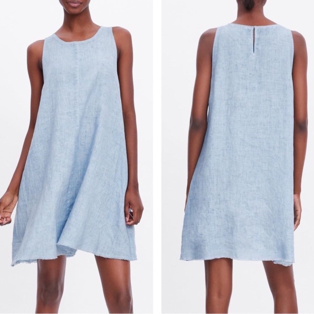 Zara 100% linen dress. Sleeveless with raw hem size S